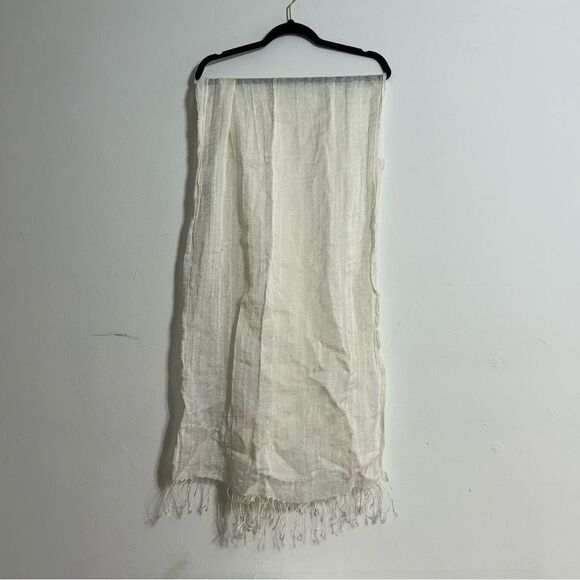 J. Crew White Linen Blend Tassel Scarf Neutral Lightweight Minimal - Picture 1 of 9